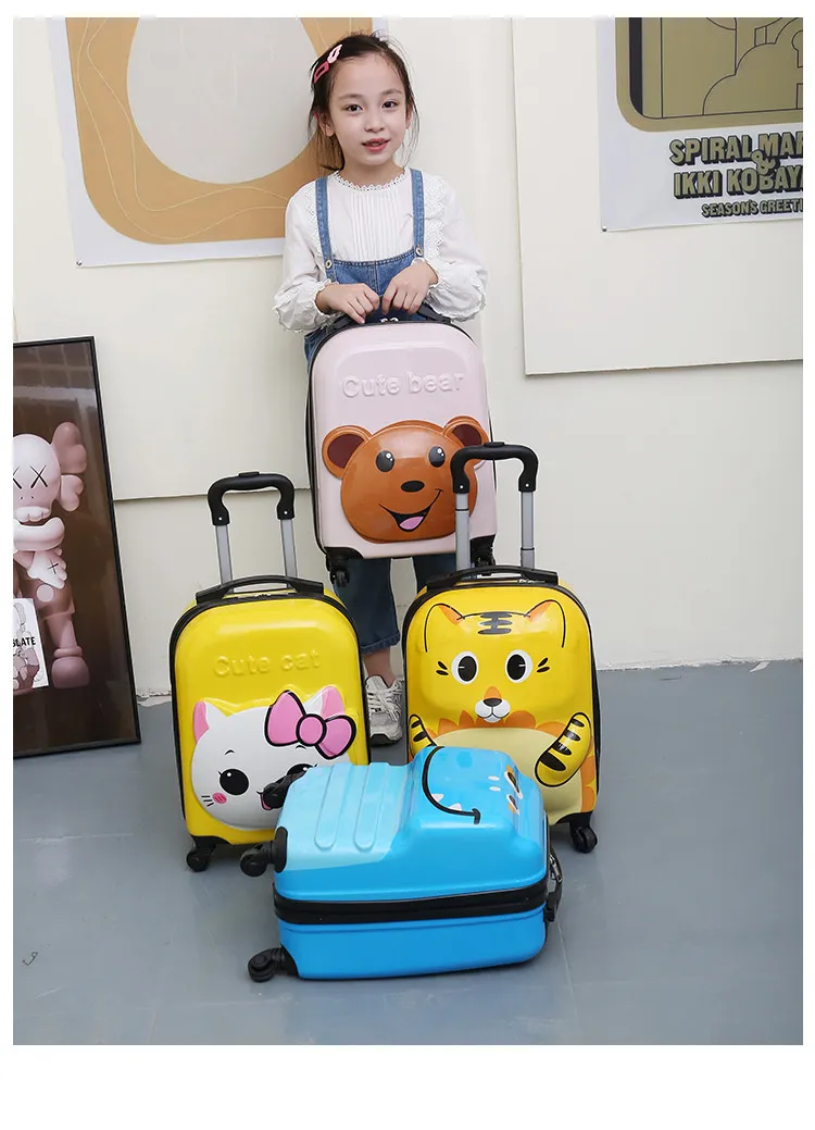 Cute Cartoon Animal 3D Stereo Kids Suitcase - 18-Inch Universal Wheel Luggage for Students, Customizable Printing Available showcase 10