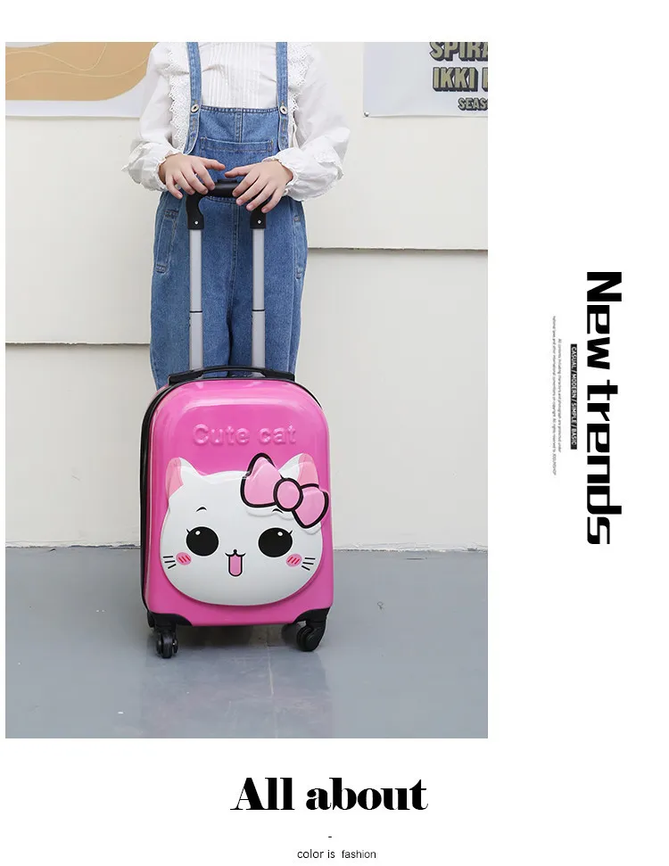Cute Cartoon Animal 3D Stereo Kids Suitcase - 18-Inch Universal Wheel Luggage for Students, Customizable Printing Available showcase 18