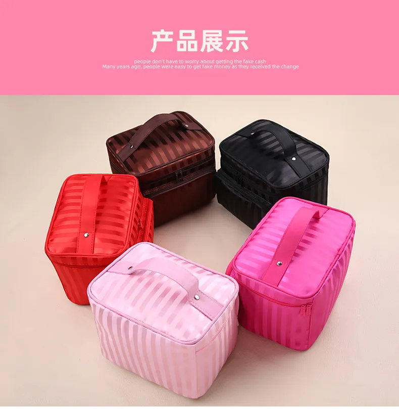 Portable Foldable Jacquard Cosmetic Bag for Women - Large Capacity Travel Toiletry Organizer with Jewelry Storage, Ideal for Travel Supplies showcase 7