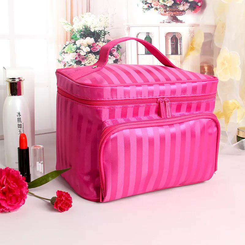 Portable Foldable Jacquard Cosmetic Bag for Women - Large Capacity Travel Toiletry Organizer with Jewelry Storage, Ideal for Travel Supplies thumbnail 1