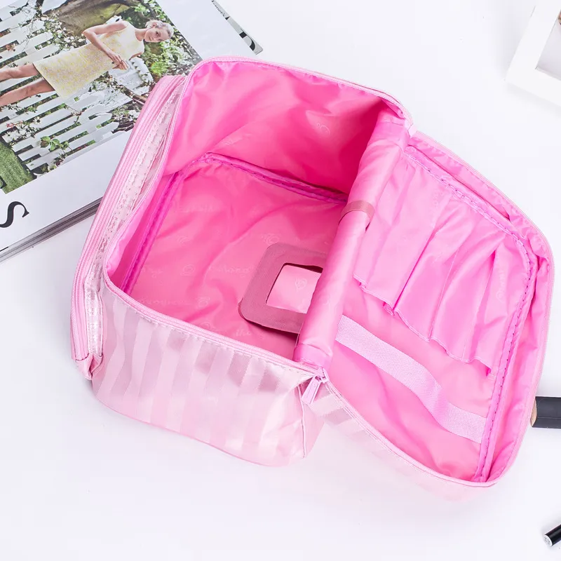 Portable Foldable Jacquard Cosmetic Bag for Women - Large Capacity Travel Toiletry Organizer with Jewelry Storage, Ideal for Travel Supplies thumbnail 2