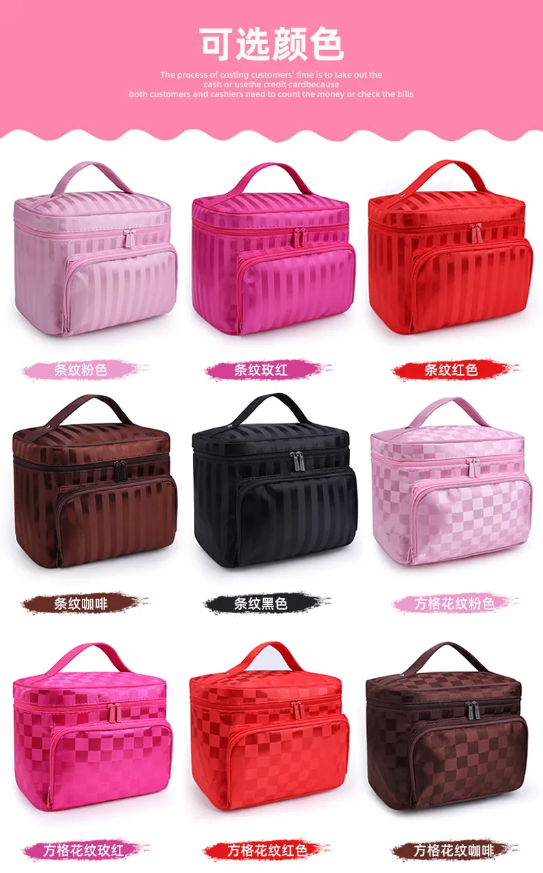 Portable Foldable Jacquard Cosmetic Bag for Women - Large Capacity Travel Toiletry Organizer with Jewelry Storage, Ideal for Travel Supplies showcase 2