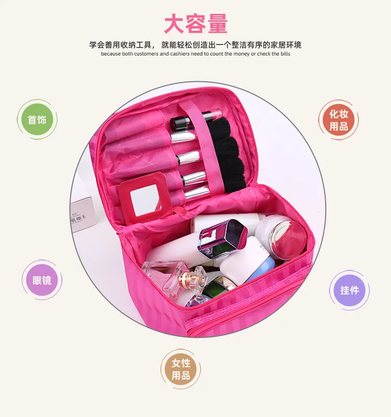 Portable Foldable Jacquard Cosmetic Bag for Women - Large Capacity Travel Toiletry Organizer with Jewelry Storage, Ideal for Travel Supplies showcase 6