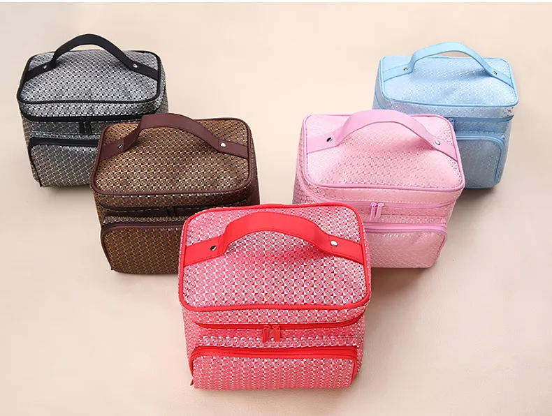 Portable Foldable Jacquard Cosmetic Bag for Women - Large Capacity Travel Toiletry Organizer with Jewelry Storage, Ideal for Travel Supplies showcase 9