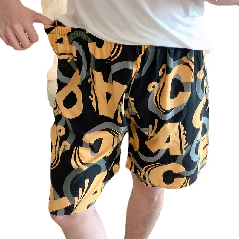 Men's Cotton Silk Pajama Pants - Lightweight Printed Letter Casual Shorts, Plus Size Summer Loungewear thumbnail 5