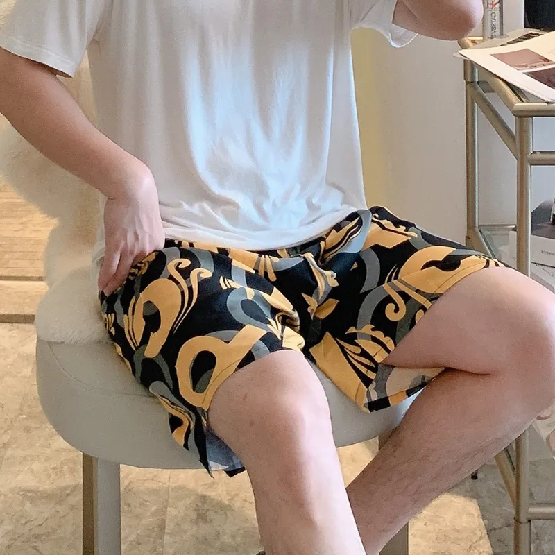 Men's Cotton Silk Pajama Pants - Lightweight Printed Letter Casual Shorts, Plus Size Summer Loungewear thumbnail 4