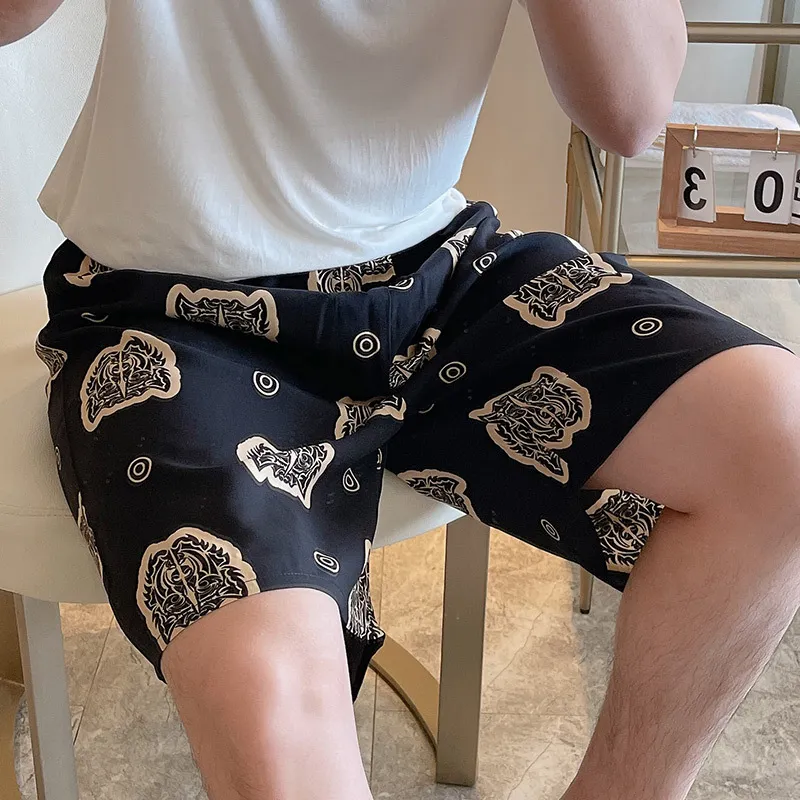 Men's Cotton Silk Pajama Pants - Lightweight Printed Letter Casual Shorts, Plus Size Summer Loungewear thumbnail 6