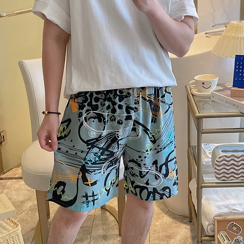 Men's Cotton Silk Pajama Pants - Lightweight Printed Letter Casual Shorts, Plus Size Summer Loungewear thumbnail 10