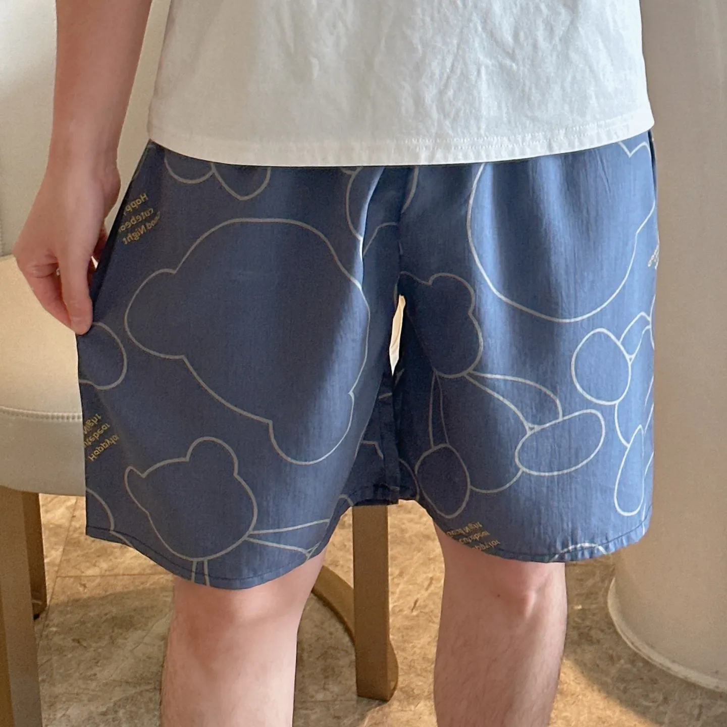 Men's Cotton Silk Pajama Pants - Lightweight Printed Letter Casual Shorts, Plus Size Summer Loungewear thumbnail 9