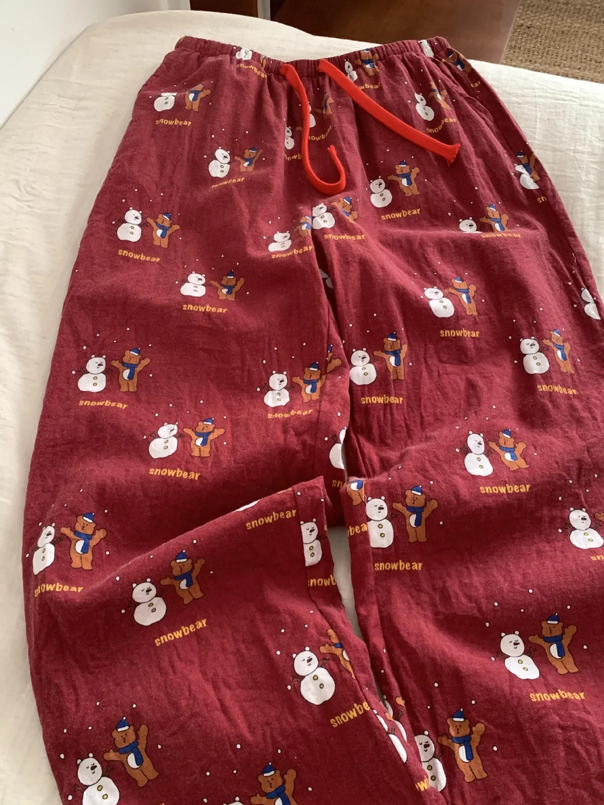 Autumn New Red Series 100% Cotton Pajama Pants Loose Fit Comfortable Cartoon Print Brushed Home Sleepwear for Women showcase 3