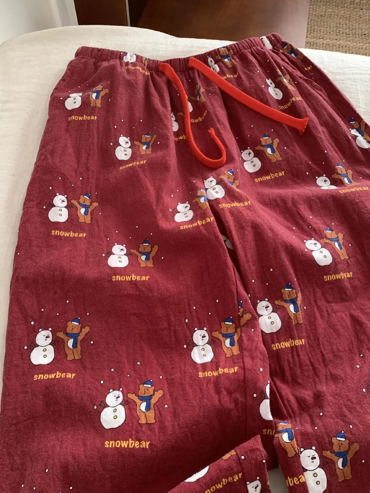 Autumn New Red Series 100% Cotton Pajama Pants Loose Fit Comfortable Cartoon Print Brushed Home Sleepwear for Women showcase 5