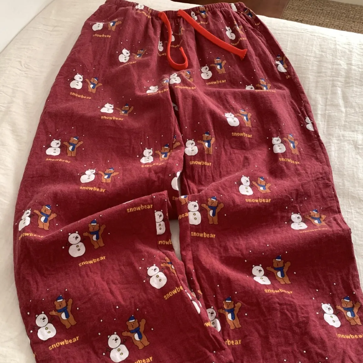 Autumn New Red Series 100% Cotton Pajama Pants Loose Fit Comfortable Cartoon Print Brushed Home Sleepwear for Women thumbnail 4