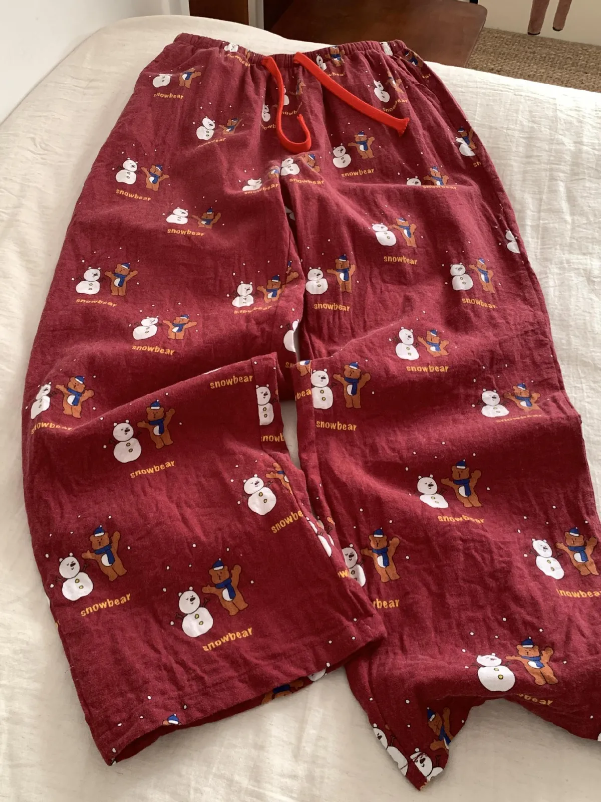 Autumn New Red Series 100% Cotton Pajama Pants Loose Fit Comfortable Cartoon Print Brushed Home Sleepwear for Women showcase 4