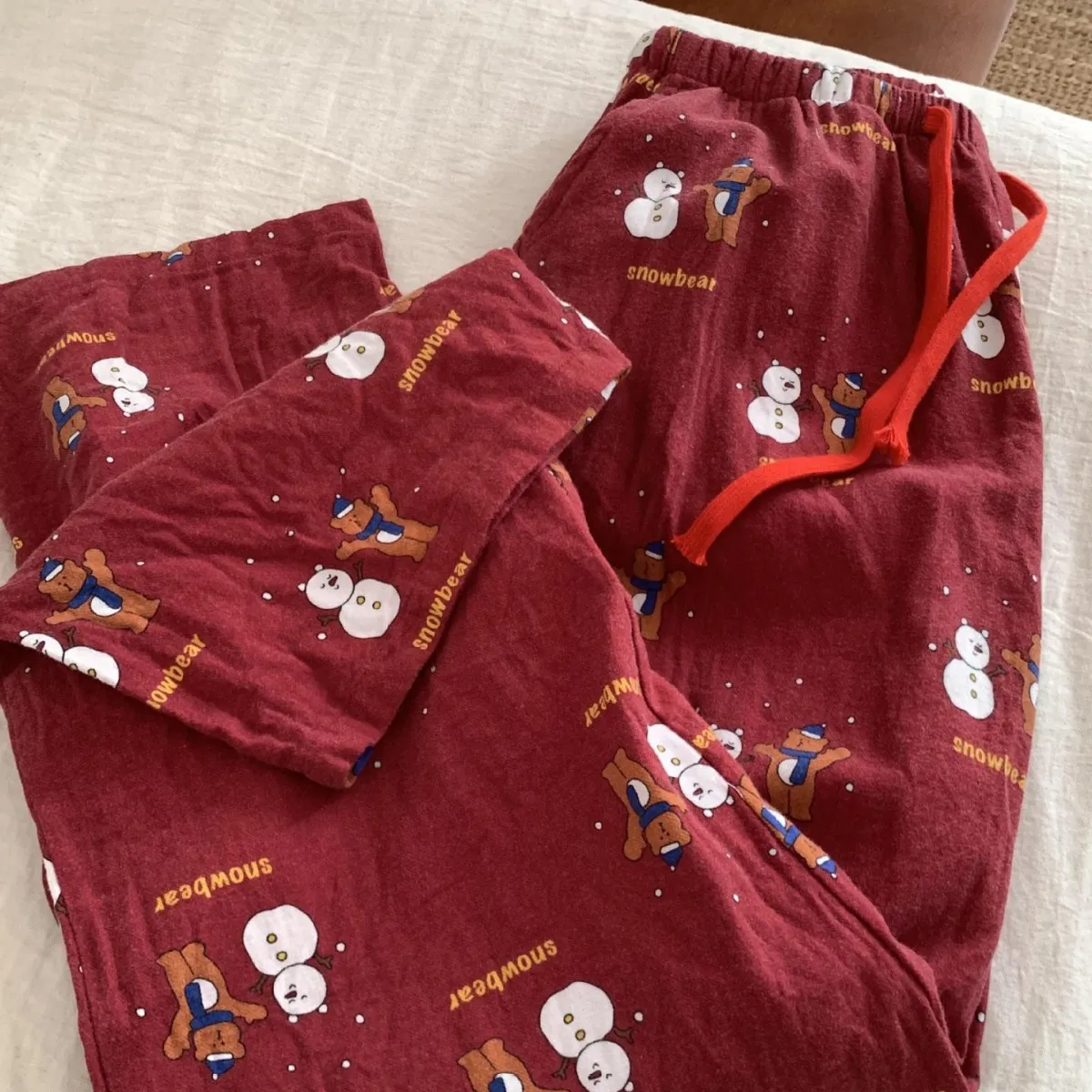 Autumn New Red Series 100% Cotton Pajama Pants Loose Fit Comfortable Cartoon Print Brushed Home Sleepwear for Women thumbnail 2