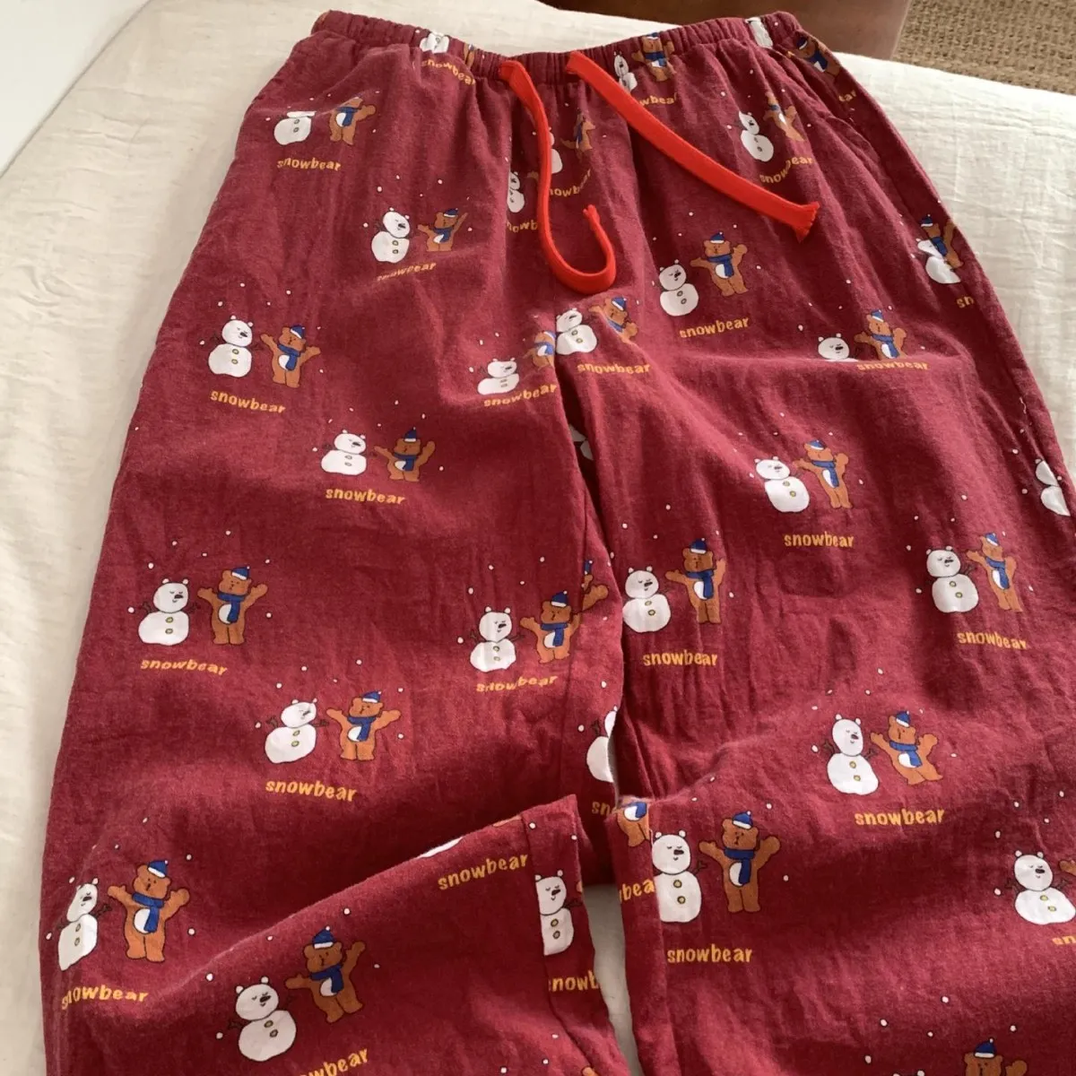 Autumn New Red Series 100% Cotton Pajama Pants Loose Fit Comfortable Cartoon Print Brushed Home Sleepwear for Women thumbnail 3