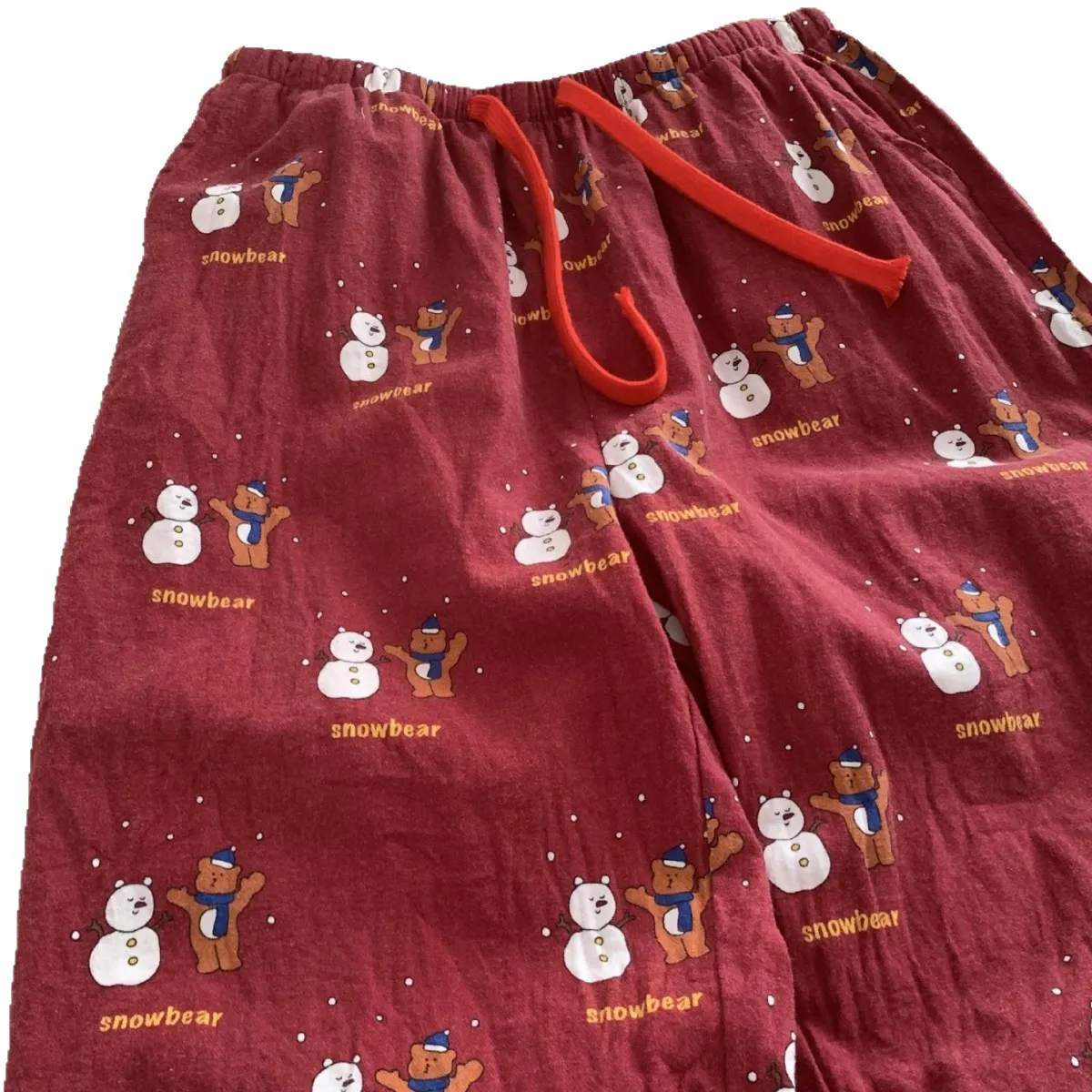 Autumn New Red Series 100% Cotton Pajama Pants Loose Fit Comfortable Cartoon Print Brushed Home Sleepwear for Women thumbnail 5