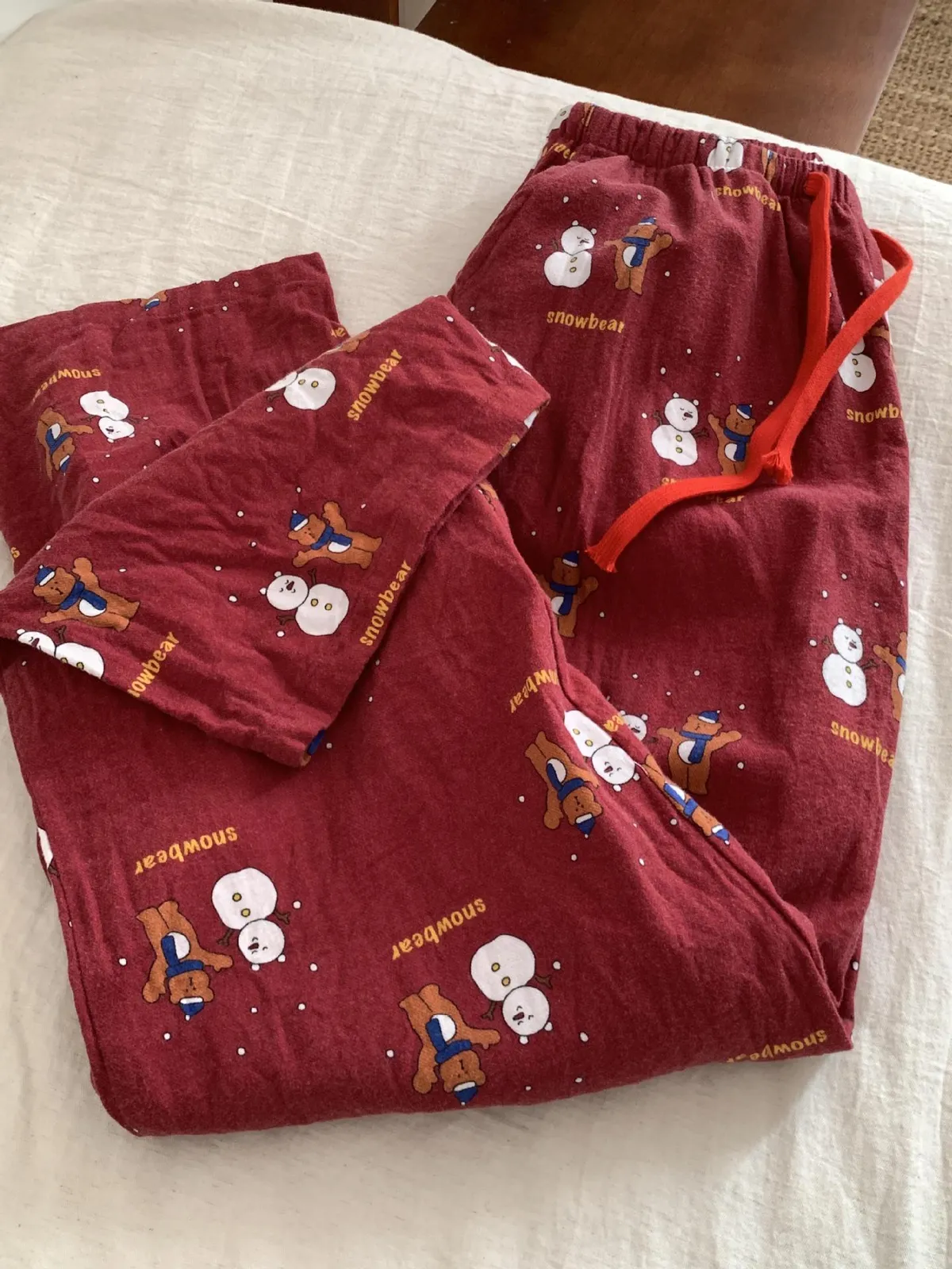 Autumn New Red Series 100% Cotton Pajama Pants Loose Fit Comfortable Cartoon Print Brushed Home Sleepwear for Women showcase 2