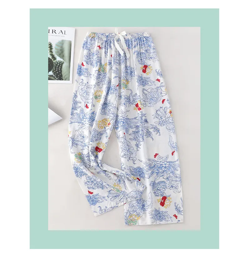 Women's Cotton Silk Printed Pajama Pants - Loose Fit Wide-Leg Cropped Loungewear for Pregnant Women, Comfortable Home Wear showcase 7
