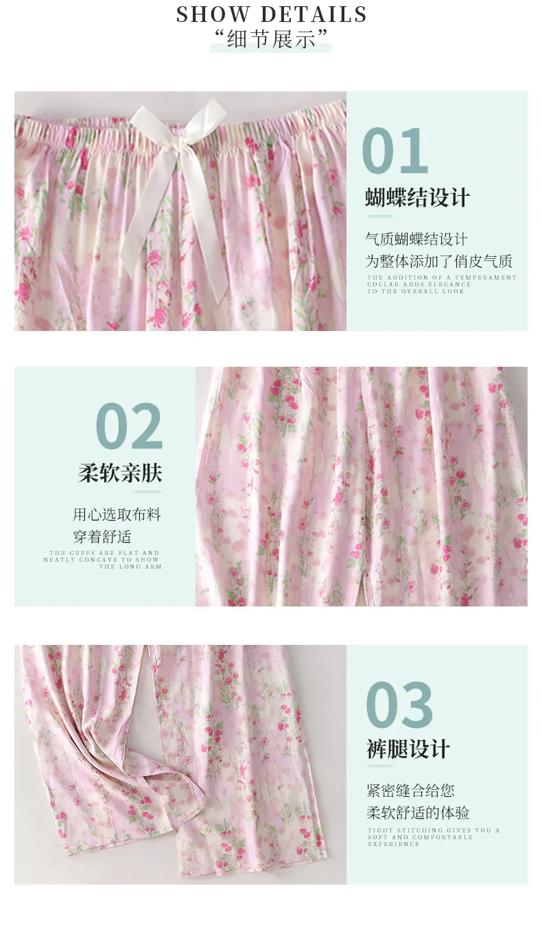 Women's Cotton Silk Printed Pajama Pants - Loose Fit Wide-Leg Cropped Loungewear for Pregnant Women, Comfortable Home Wear showcase 4