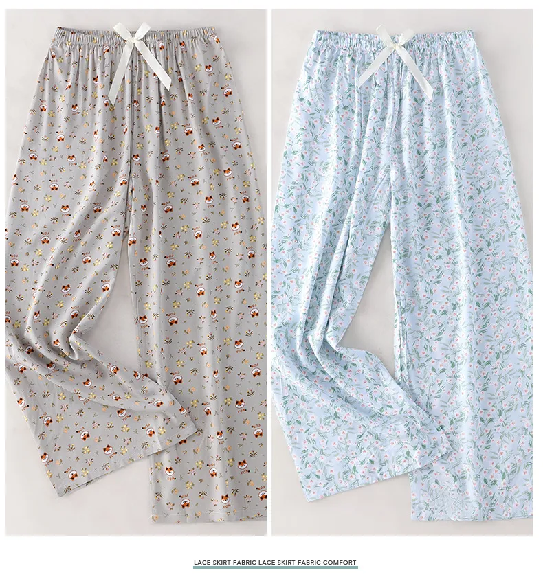 Women's Cotton Silk Printed Pajama Pants - Loose Fit Wide-Leg Cropped Loungewear for Pregnant Women, Comfortable Home Wear showcase 6