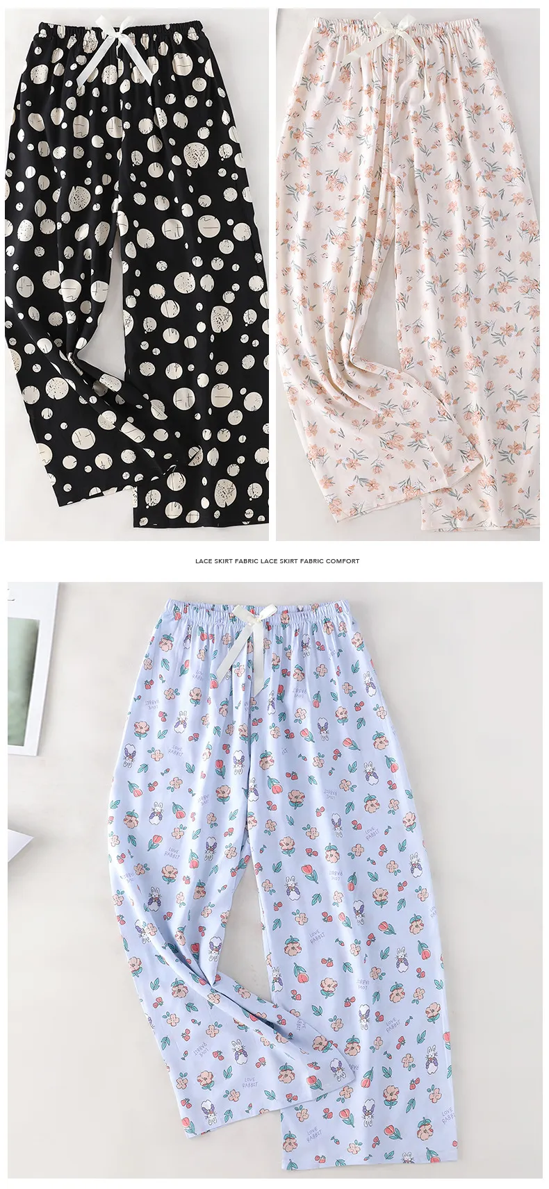 Women's Cotton Silk Printed Pajama Pants - Loose Fit Wide-Leg Cropped Loungewear for Pregnant Women, Comfortable Home Wear showcase 12