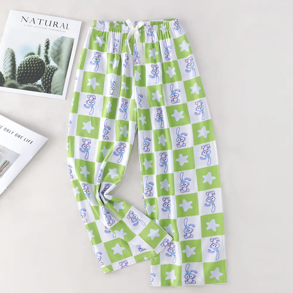 Women's Cotton Silk Printed Pajama Pants - Loose Fit Wide-Leg Cropped Loungewear for Pregnant Women, Comfortable Home Wear thumbnail 1