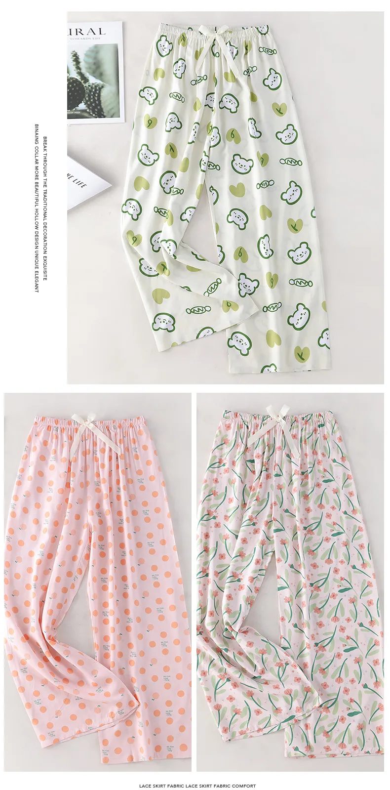 Women's Cotton Silk Printed Pajama Pants - Loose Fit Wide-Leg Cropped Loungewear for Pregnant Women, Comfortable Home Wear showcase 8