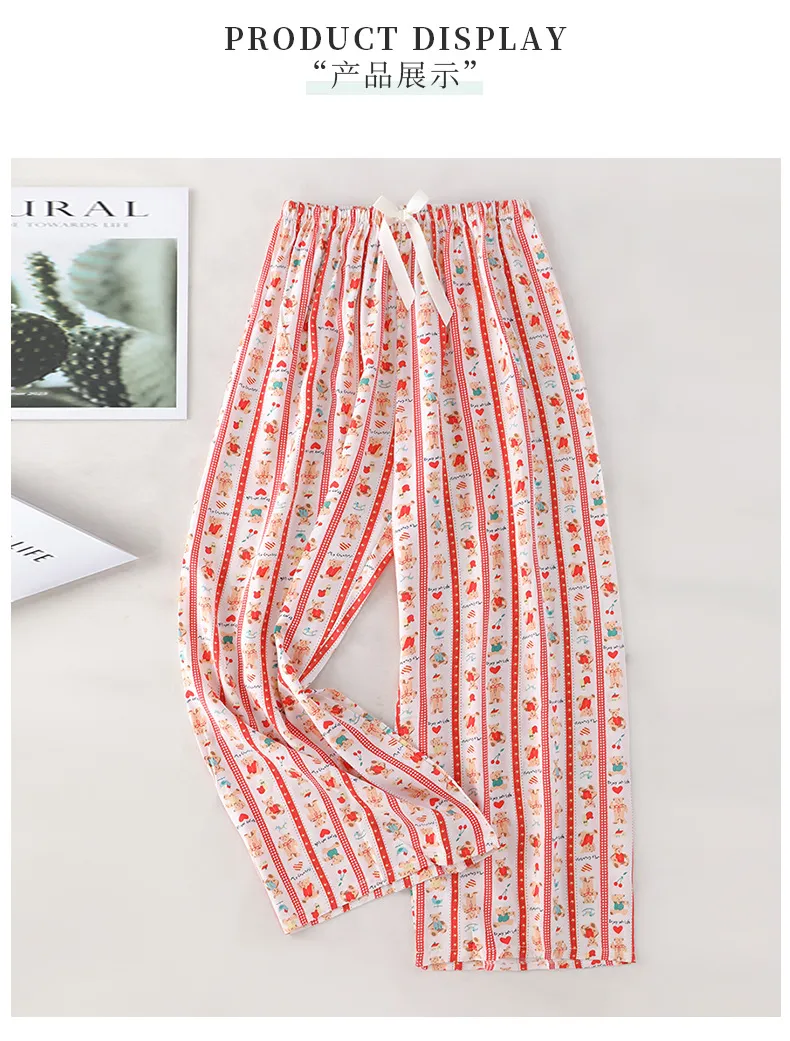 Women's Cotton Silk Printed Pajama Pants - Loose Fit Wide-Leg Cropped Loungewear for Pregnant Women, Comfortable Home Wear showcase 5