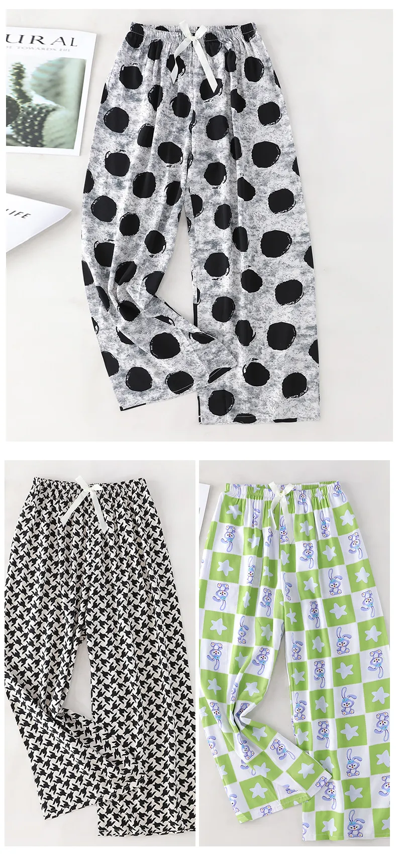 Women's Cotton Silk Printed Pajama Pants - Loose Fit Wide-Leg Cropped Loungewear for Pregnant Women, Comfortable Home Wear showcase 16
