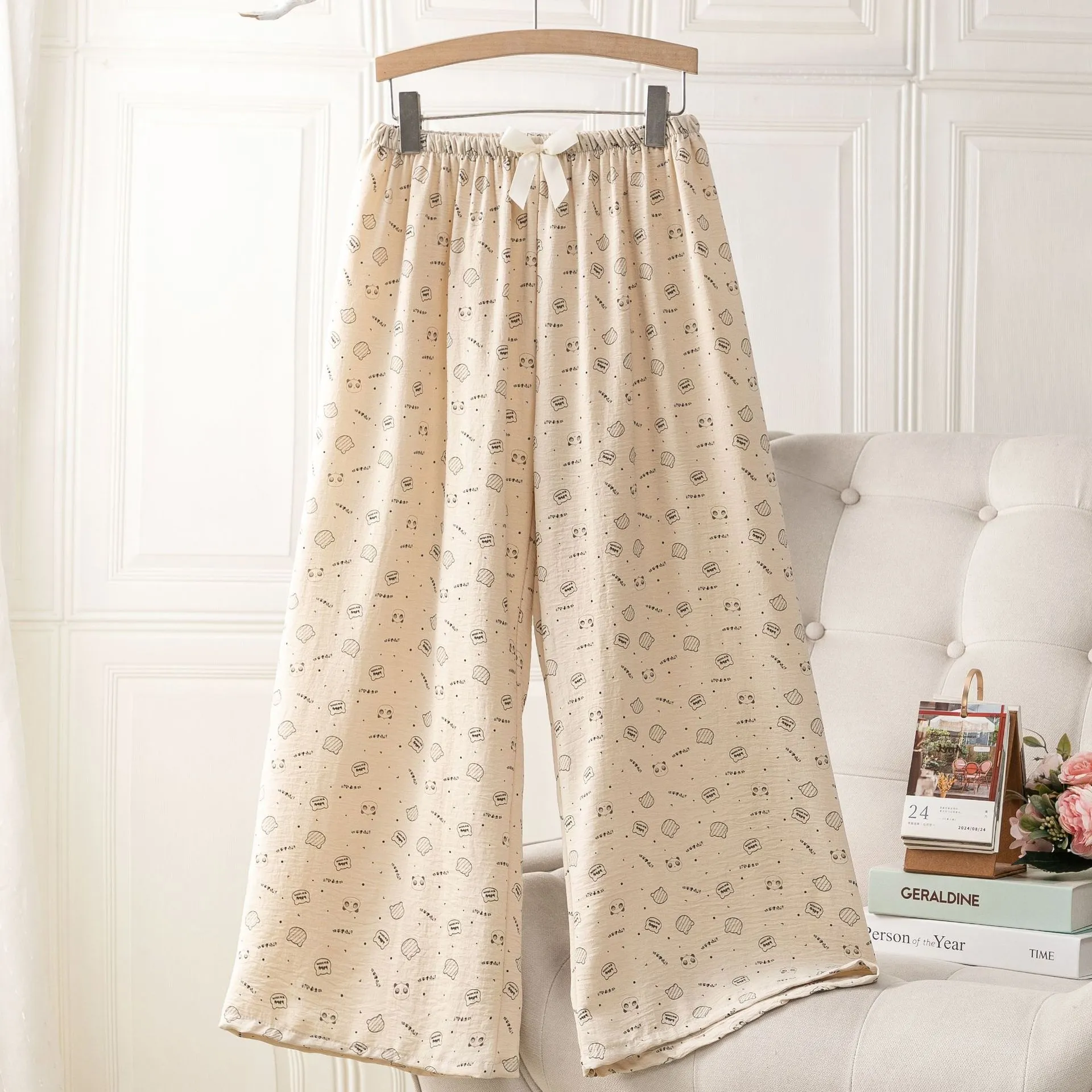 Women's Ice Silk Pajama Pants Summer Cartoon Print Home Loungewear High Waist Casual Thin Large Size Long Pants thumbnail 7