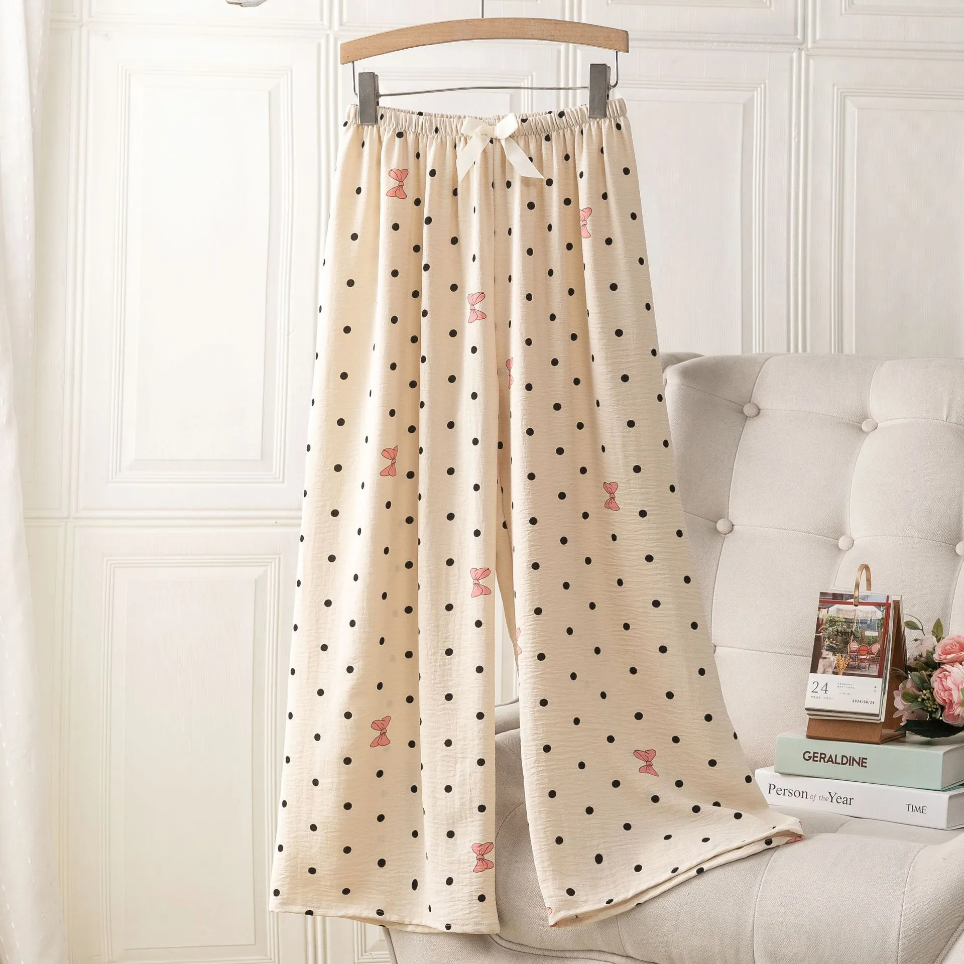 Women's Ice Silk Pajama Pants Summer Cartoon Print Home Loungewear High Waist Casual Thin Large Size Long Pants thumbnail 8