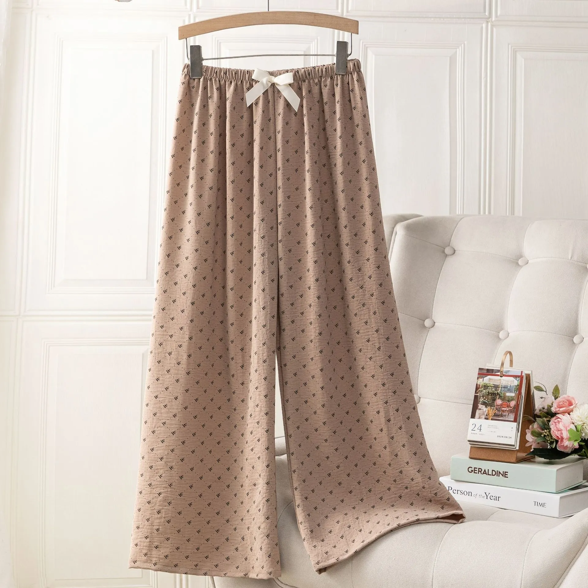 Women's Ice Silk Pajama Pants Summer Cartoon Print Home Loungewear High Waist Casual Thin Large Size Long Pants thumbnail 3