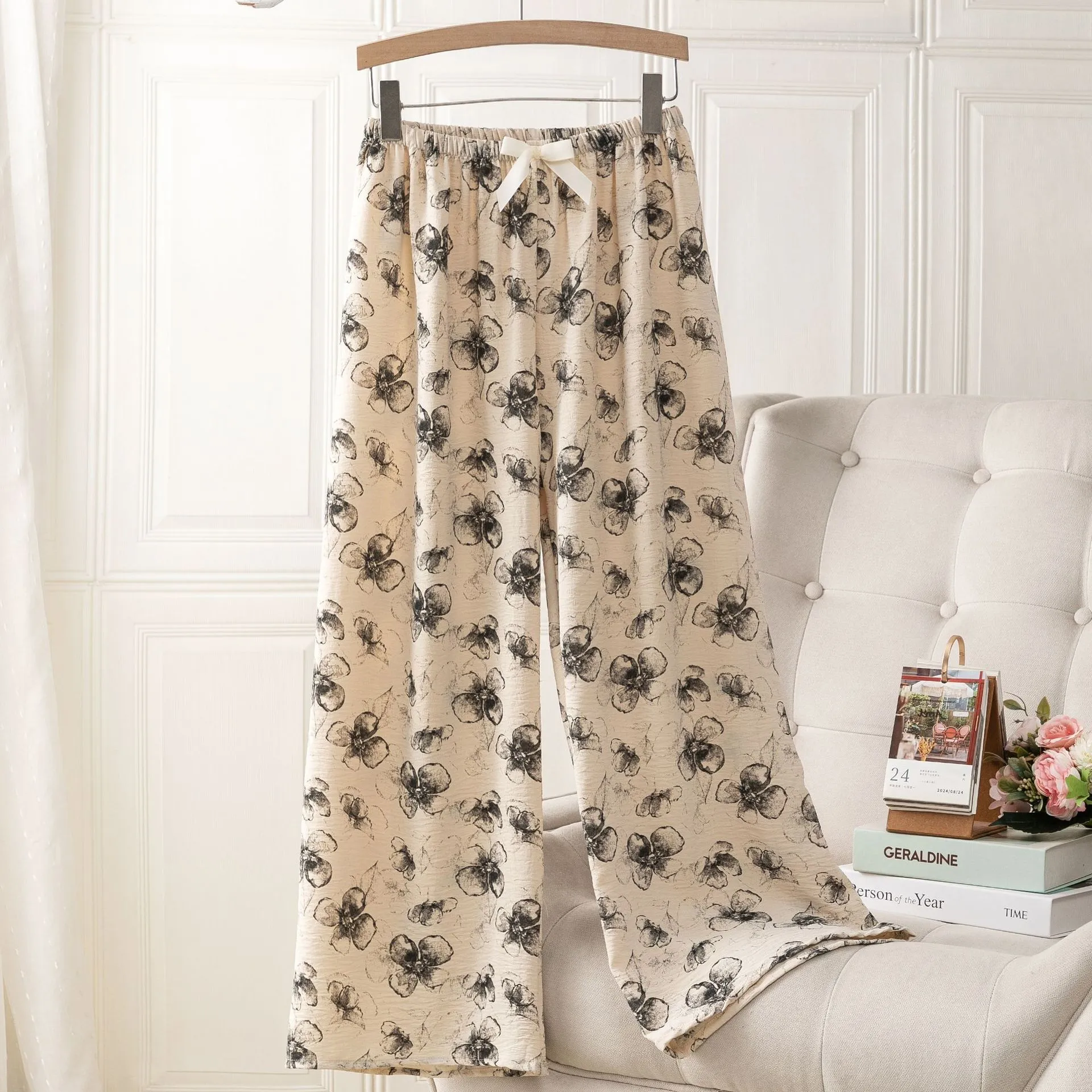 Women's Ice Silk Pajama Pants Summer Cartoon Print Home Loungewear High Waist Casual Thin Large Size Long Pants thumbnail 10