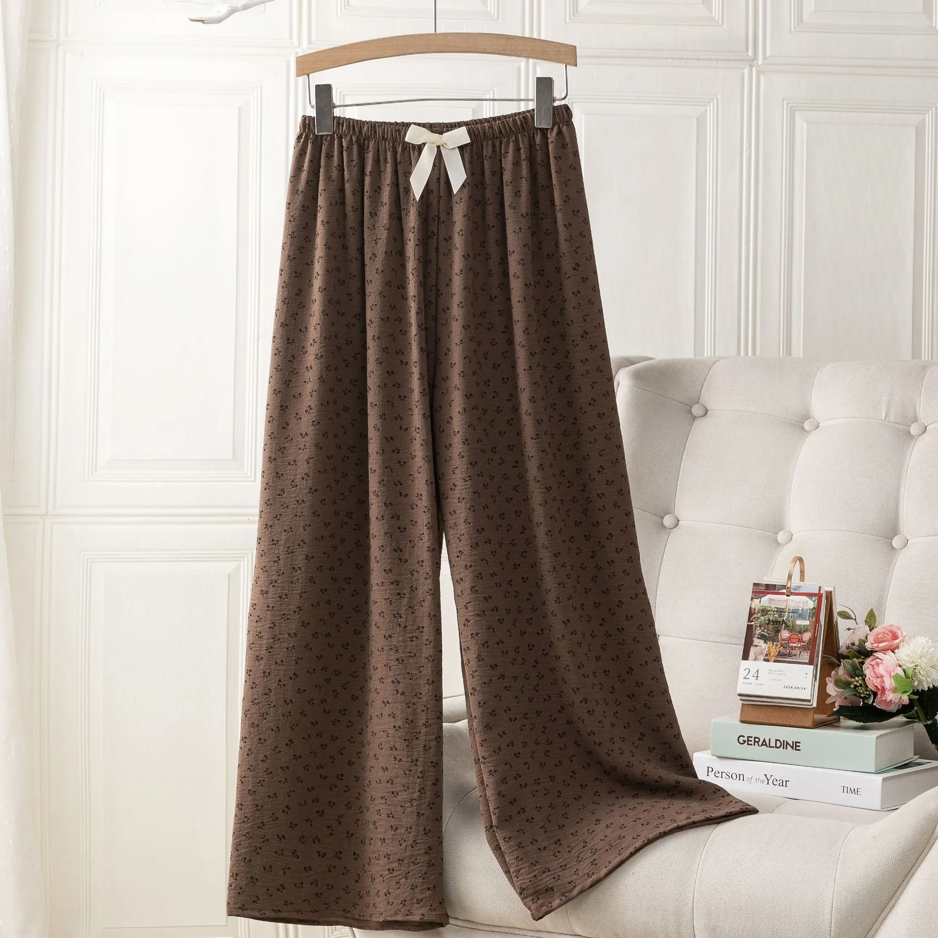Women's Ice Silk Pajama Pants Summer Cartoon Print Home Loungewear High Waist Casual Thin Large Size Long Pants thumbnail 6
