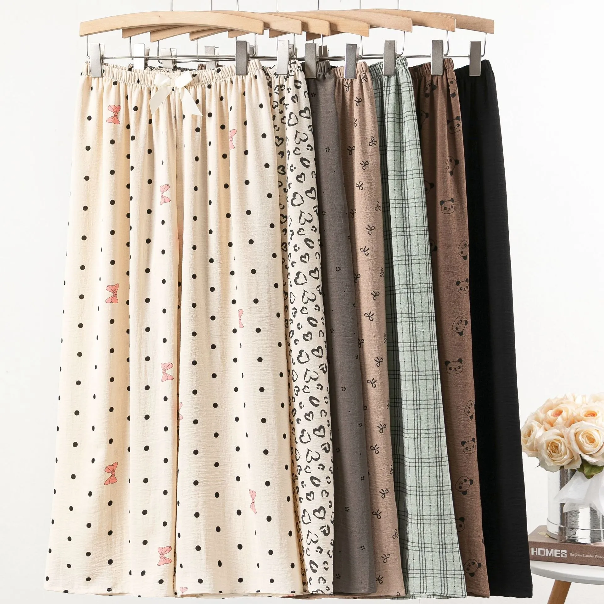 Women's Ice Silk Pajama Pants Summer Cartoon Print Home Loungewear High Waist Casual Thin Large Size Long Pants thumbnail 1