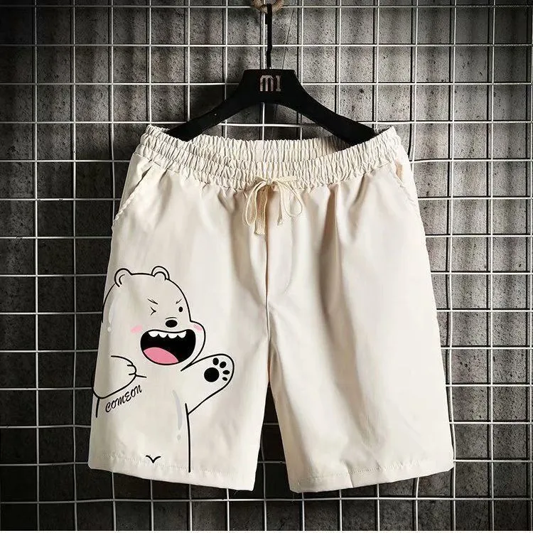 Men's Summer Casual Shorts Three-Quarter Length Loose Fit Beach Pajama Pants with Bear Print - Fashionable & Comfortable for Youth thumbnail 3