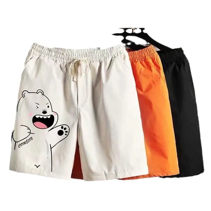Men's Summer Casual Shorts Three-Quarter Length Loose Fit Beach Pajama Pants with Bear Print - Fashionable & Comfortable for Youth thumbnail 5