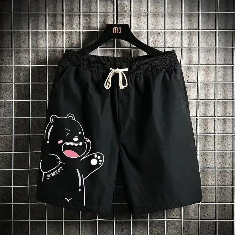 Men's Summer Casual Shorts Three-Quarter Length Loose Fit Beach Pajama Pants with Bear Print - Fashionable & Comfortable for Youth thumbnail 8