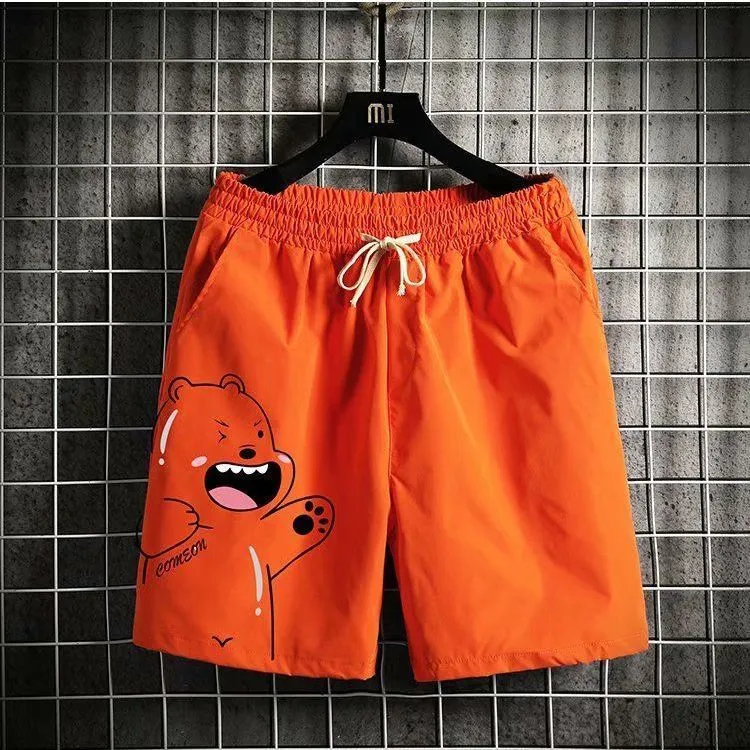Men's Summer Casual Shorts Three-Quarter Length Loose Fit Beach Pajama Pants with Bear Print - Fashionable & Comfortable for Youth thumbnail 7
