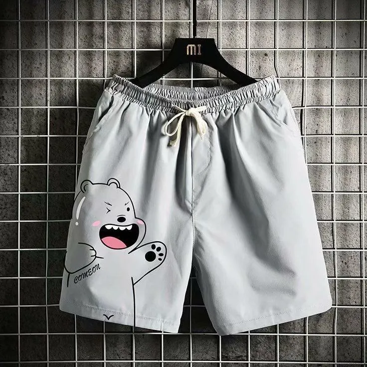Men's Summer Casual Shorts Three-Quarter Length Loose Fit Beach Pajama Pants with Bear Print - Fashionable & Comfortable for Youth thumbnail 9