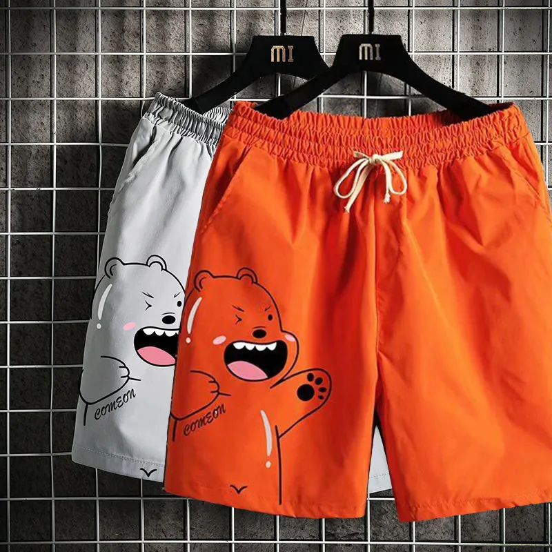 Men's Summer Casual Shorts Three-Quarter Length Loose Fit Beach Pajama Pants with Bear Print - Fashionable & Comfortable for Youth thumbnail 1