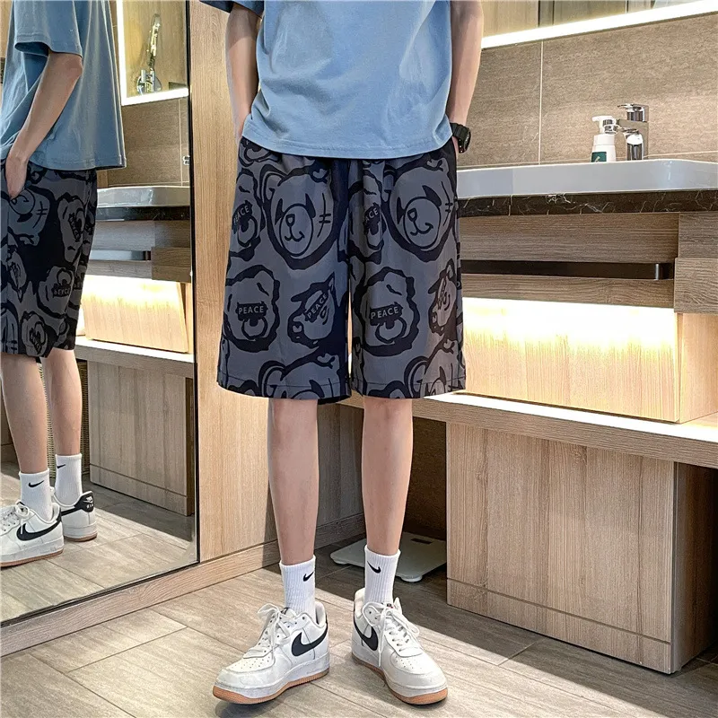 Men's Summer Sports Shorts Loose Fit Casual Basketball Pants for Students, Trendy Wide Leg Design for Night Running, Thin Breathable Medium Length thumbnail 2