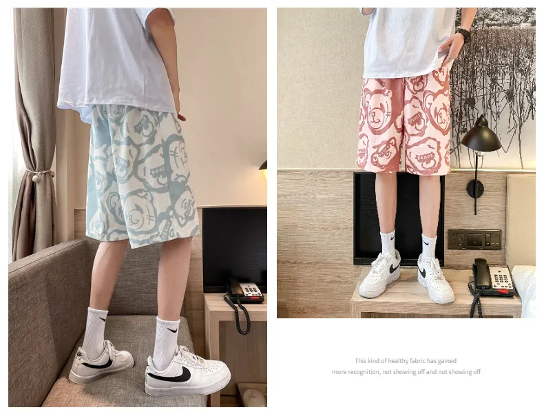 Men's Summer Sports Shorts Loose Fit Casual Basketball Pants for Students, Trendy Wide Leg Design for Night Running, Thin Breathable Medium Length showcase 6