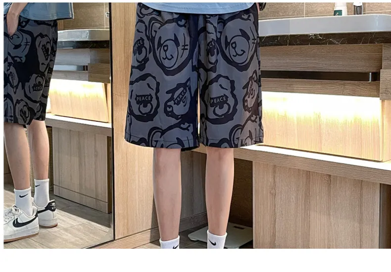 Men's Summer Sports Shorts Loose Fit Casual Basketball Pants for Students, Trendy Wide Leg Design for Night Running, Thin Breathable Medium Length showcase 12