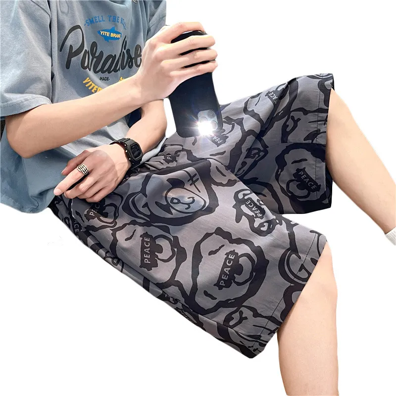 Men's Summer Sports Shorts Loose Fit Casual Basketball Pants for Students, Trendy Wide Leg Design for Night Running, Thin Breathable Medium Length thumbnail 5