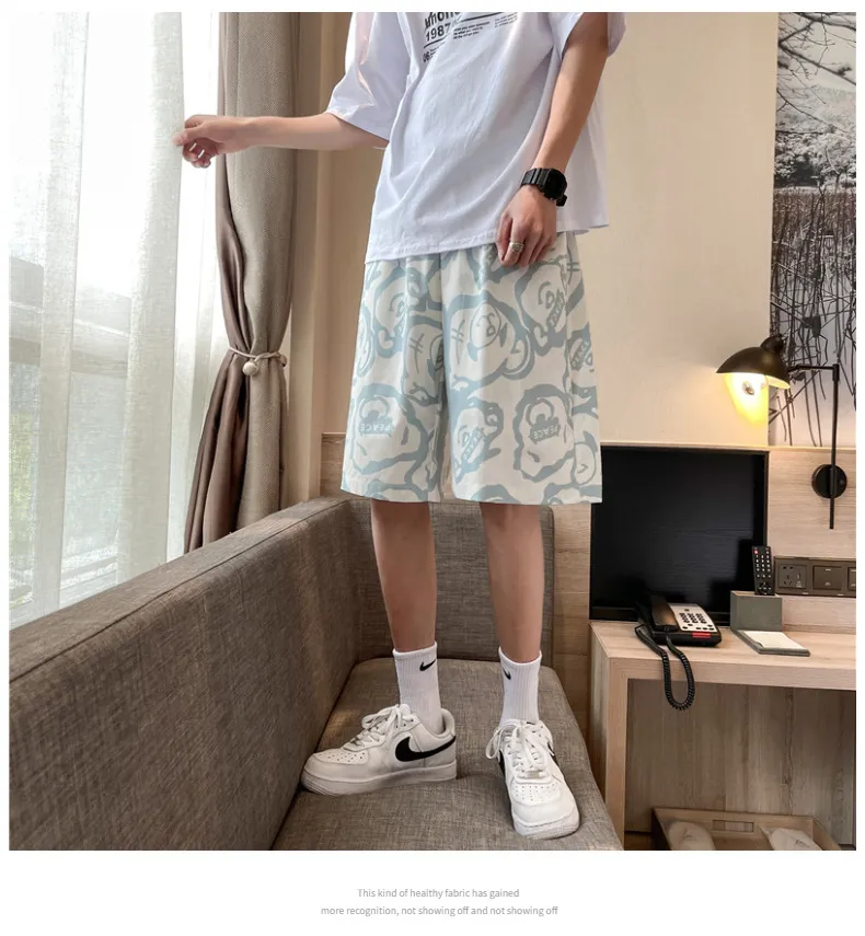Men's Summer Sports Shorts Loose Fit Casual Basketball Pants for Students, Trendy Wide Leg Design for Night Running, Thin Breathable Medium Length showcase 15