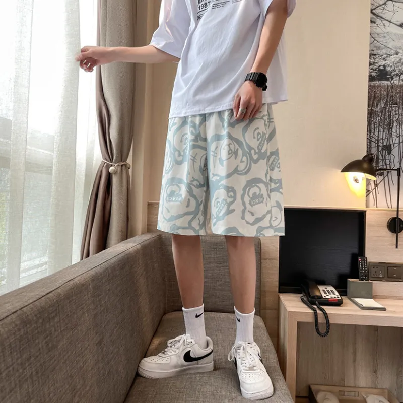 Men's Summer Sports Shorts Loose Fit Casual Basketball Pants for Students, Trendy Wide Leg Design for Night Running, Thin Breathable Medium Length thumbnail 3