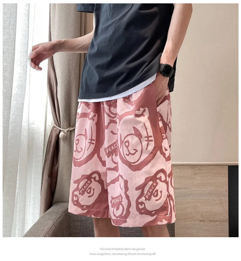 Men's Summer Sports Shorts Loose Fit Casual Basketball Pants for Students, Trendy Wide Leg Design for Night Running, Thin Breathable Medium Length showcase 16