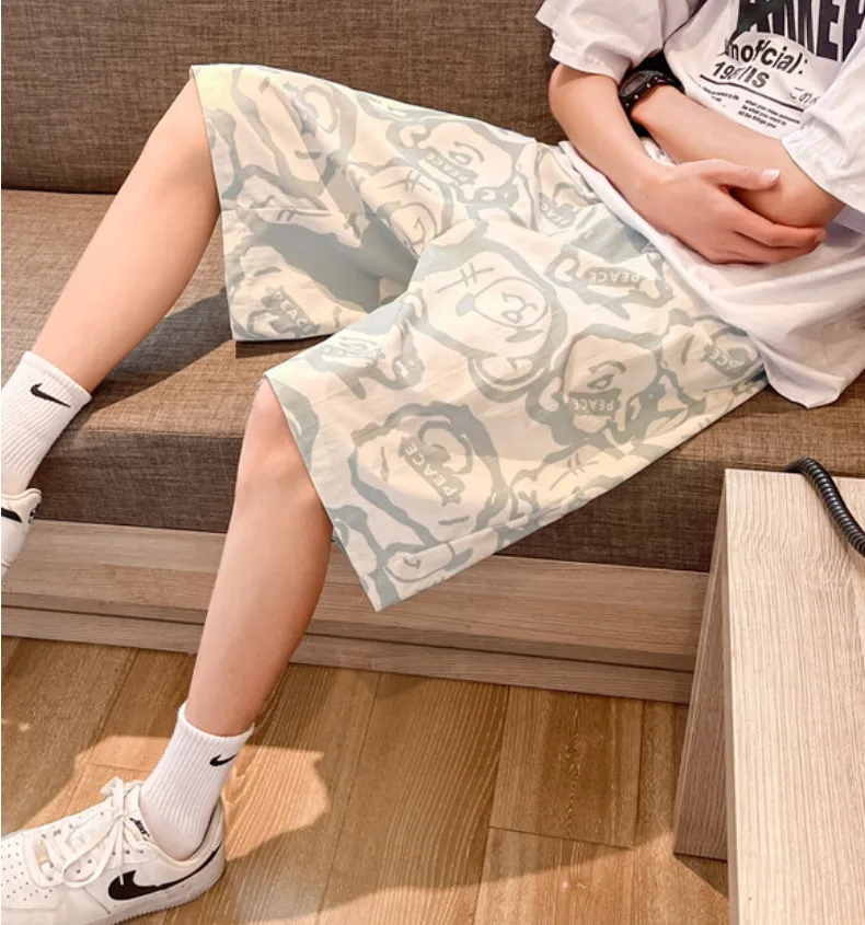 Men's Summer Sports Shorts Loose Fit Casual Basketball Pants for Students, Trendy Wide Leg Design for Night Running, Thin Breathable Medium Length showcase 11