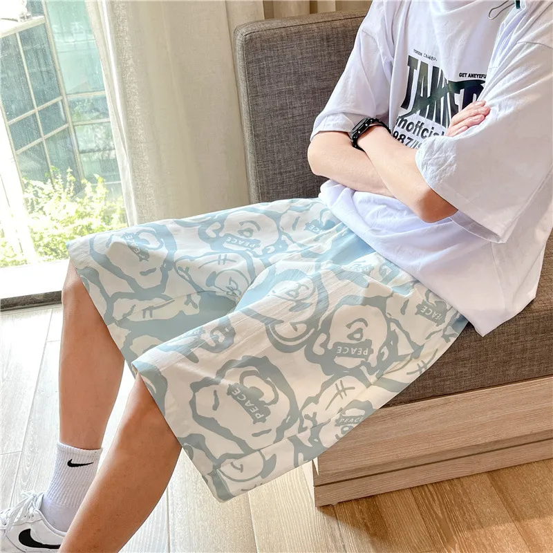 Men's Summer Sports Shorts Loose Fit Casual Basketball Pants for Students, Trendy Wide Leg Design for Night Running, Thin Breathable Medium Length thumbnail 6